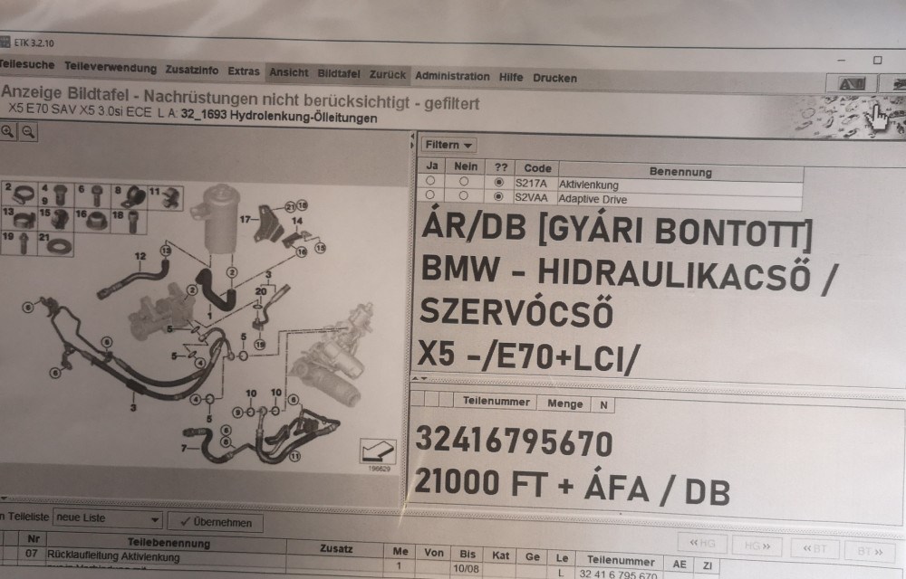 ÁR/DB [GYÁRI BONTOTT] BMW - HIDRAULIKACSŐ / SZERVÓCSŐ  - X5 -/E70+LCI/  - 3241 6795670 3. kép
